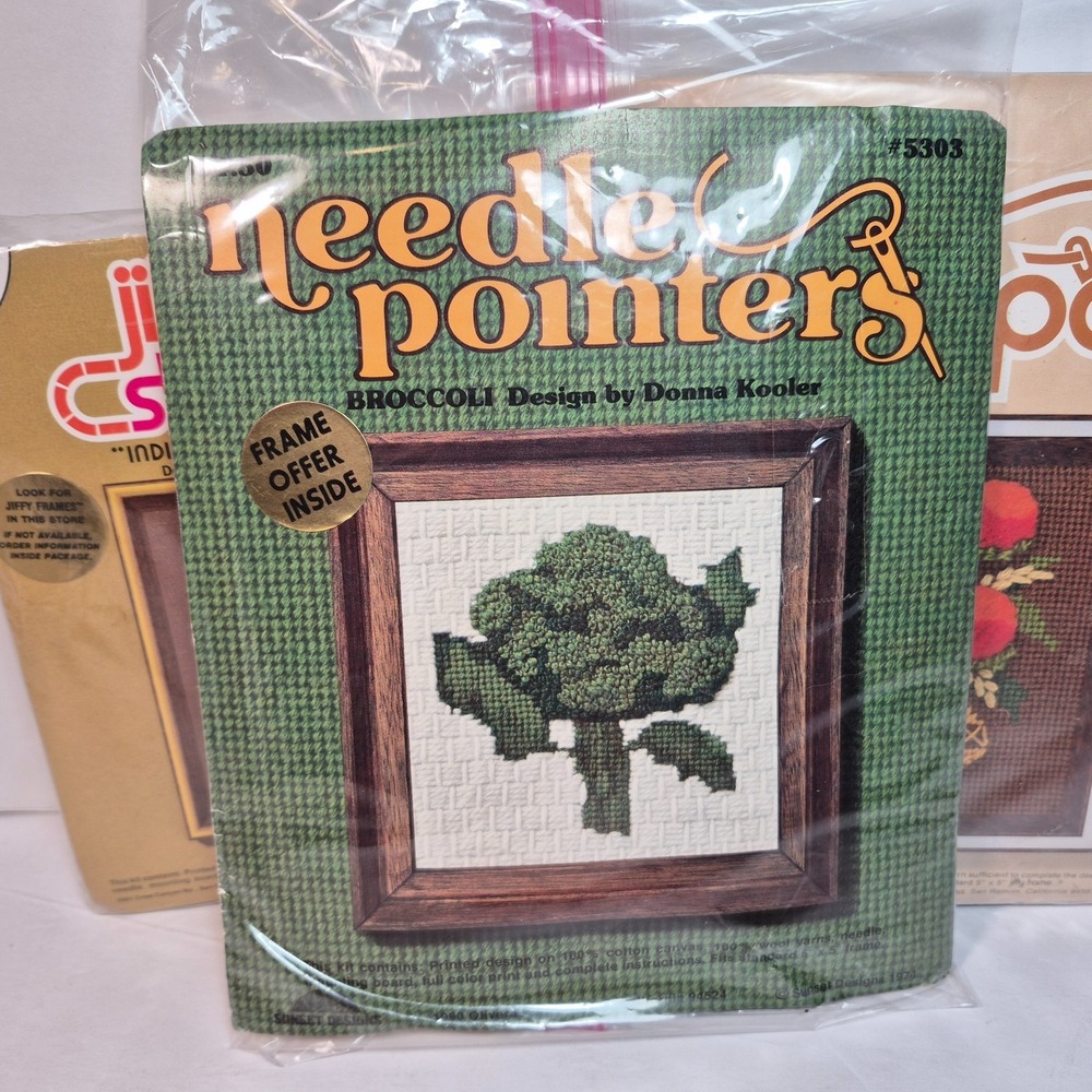 Jiffy Stitchery Needlepoint Needlepointers Kits Basket Vase Broccoli 3 Kits - Picture 4 of 5